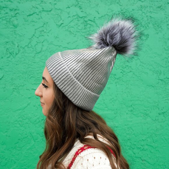 NWT - Fabulous Furs Silver Metallic Pom Hat